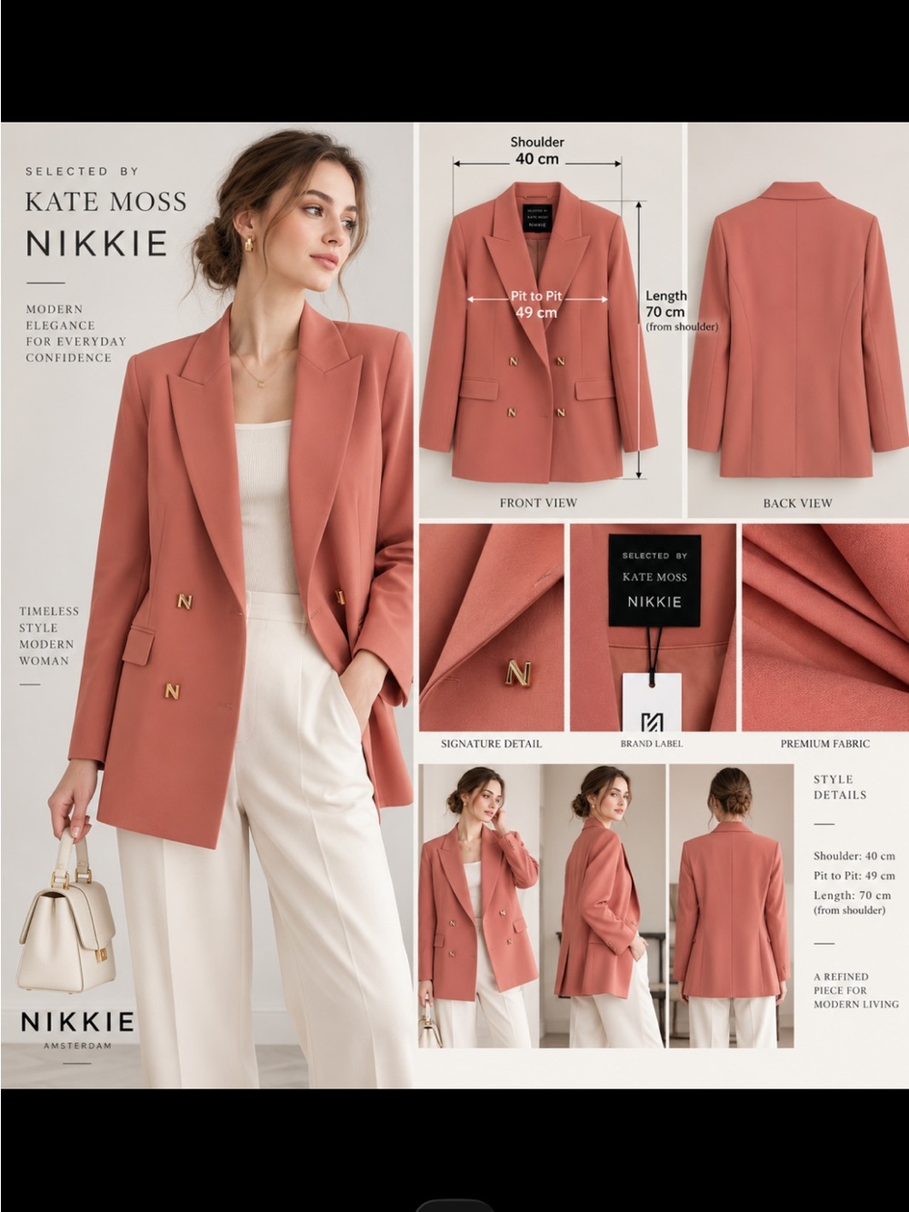 Terracotta Double-Breasted Blazer by NIKKIE Kate Moss NWT size 40/Us8